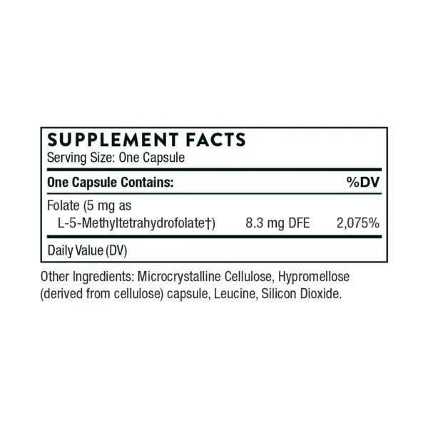 5 MTHF 5 mg - Supplement Facts