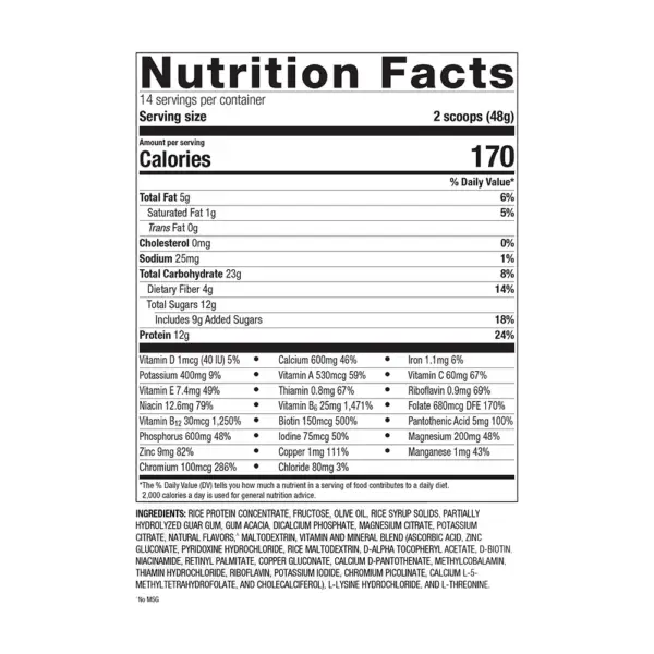 Essential Nutrition Shake - V Sup Facts