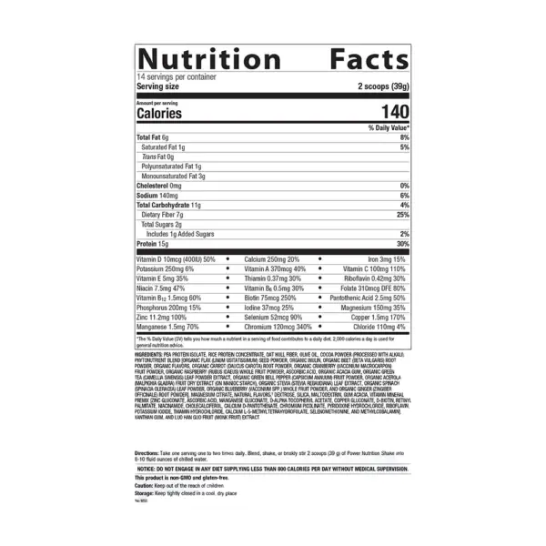 Power Nutrition Shake CH - Supplement Facts