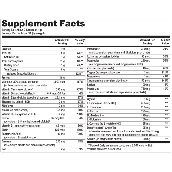 UltraClear Plus PH - Vanilla Supplement Facts