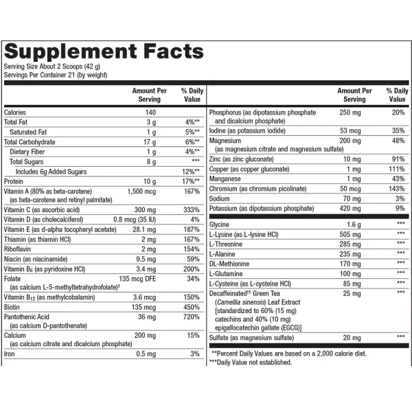 UltraClear Plus - Vanilla Supplement Facts
