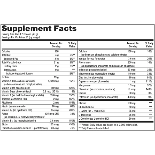 UltraClear Vanilla - Supplement Facts