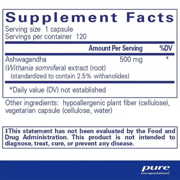 Ashwagandha - 120 Capsules - Supplement Facts