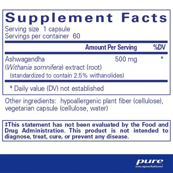 Ashwagandha - 60 Capsules - Supplement Facts