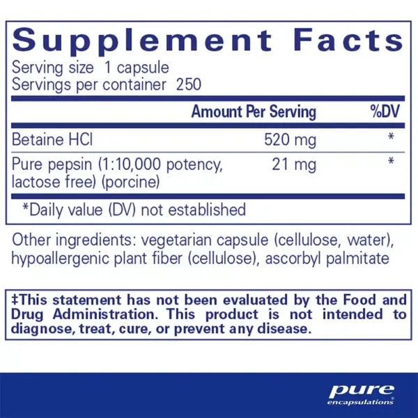 Betaine HCI Pepsin - Supplement Facts