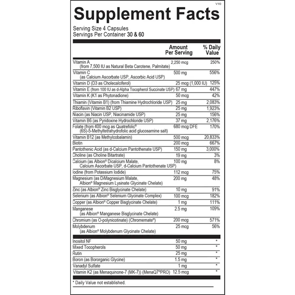 Alpha Base Without Iron 120 - Supplement Facts
